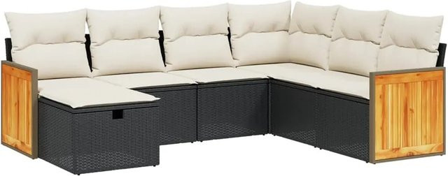 vidaXL 7-tlg Garten-Sofagarnitur aus Poly Rattan in Schwarz mit Kissen und L-Form - Bild 1