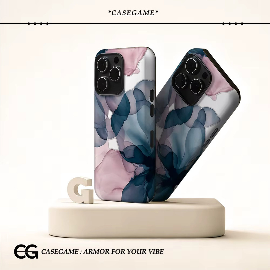 Potdemiel Handyhülle Blush & Teal Flow für iPhone 17 16 15 14 13 Pro Max Plus, robuste doppelschichtige Hülle in Pink, Blau und Multicolour - Bild 2