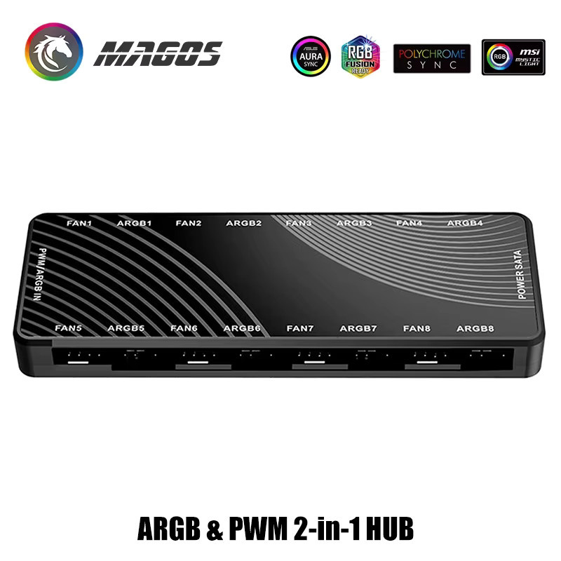 Flying Elephant PC-Gehäuse in Schwarz mit 8x ARGB und PWM 2-in-1 Lüfter-Hub HA-02 - Bild 2