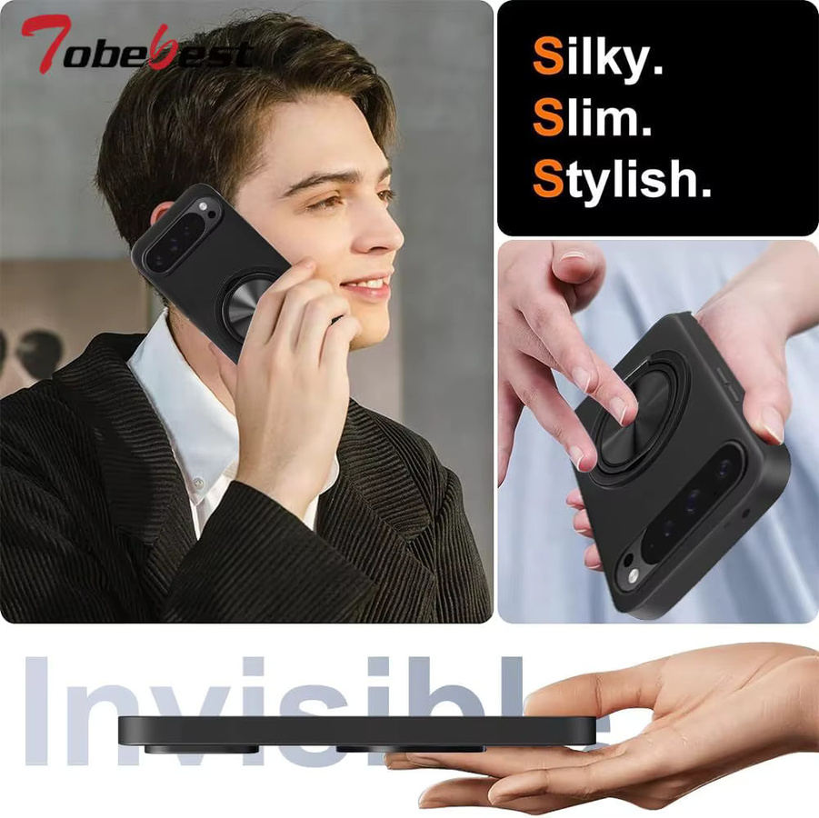 Magnetische Silikonhülle für Google Pixel 10, 9, 8, 7, 6 Pro XL mit 360 Grad drehbarer Halterung in Schwarz und Weiß - Bild 5