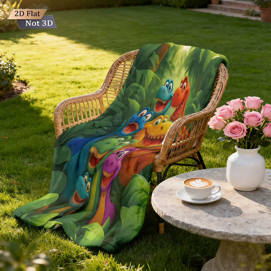Weiche Flanelldecke mit Cartoon-Wald-Dinosaurier-Motiv in Mehrfarben aus Polyester - Bild 4