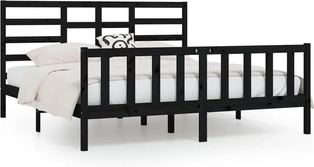 vidaXL Massivholzbett aus Kiefer in Schwarz, Modernes Bettgestell B/T/H: 200 x 200 x 104 cm - Bild 1