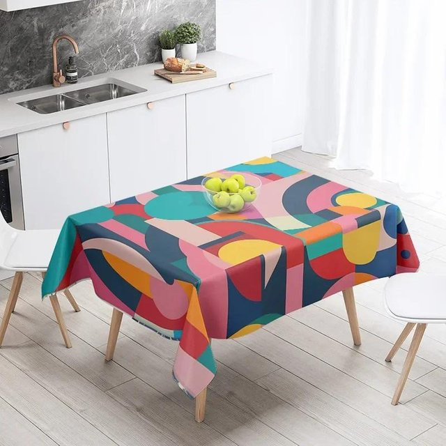 Wasserdichte Tischdecke mit abstraktem geometrischem Design von JINGYUE Pet, mehrfarbig, B: 100 cm, T: 145 cm - Bild 1