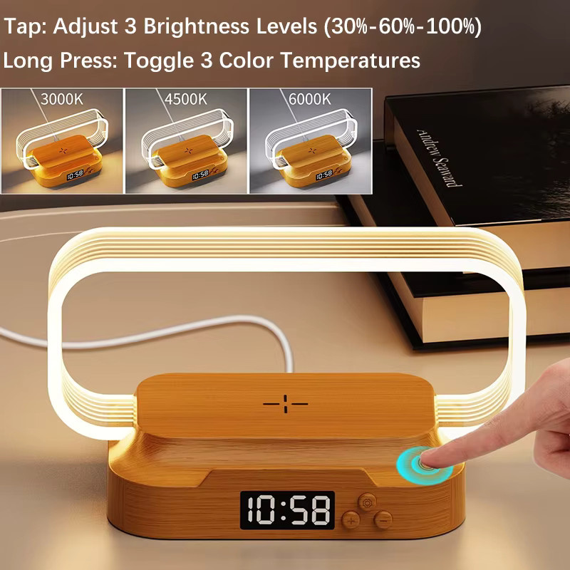 SHENZHITECH Infinite Touch Light mit 15 W kabelloser Ladefunktion, Digitaluhr und Telefonhalter in Weiß mit dimmbarer Helligkeit und 3 Farbtemperaturen - Bild 3