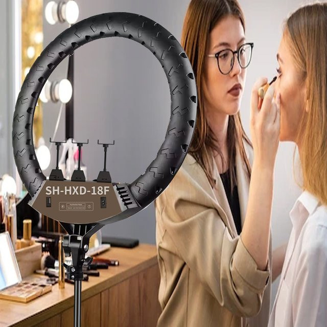 SH 18-Zoll LED Selfie-Ringlicht in Schwarz mit Handyhalterung, Stativ und dimmbarer Beleuchtung für Fotografie, Video und Streaming - Bild 1