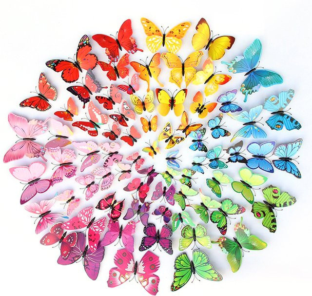 ZYF 3D Schmetterling Aufkleber aus PVC in Multicolor und Grün, 12 Stück für Wand und Kühlschrank zur DIY Dekoration - Bild 1