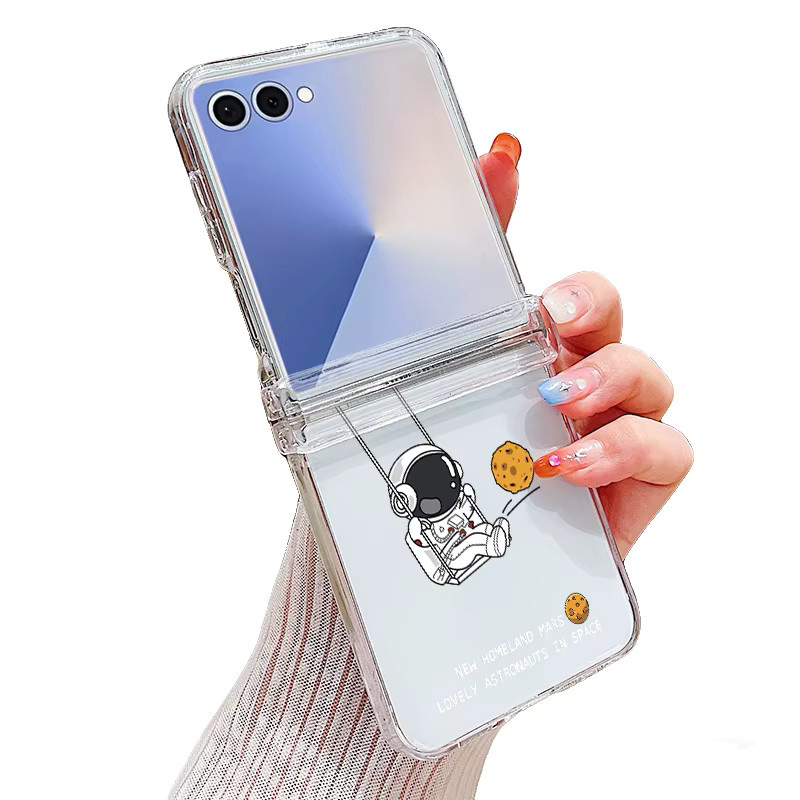 YISHANGOU Klare Handyhülle mit Astronauten Muster für Samsung Galaxy Z Flip 7, Z Flip 6, Z Flip 5, Z Flip 4 und Z Flip 3 aus hartem PC - Bild 5