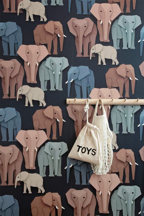Studio Ditte Tapete Elephant Eléphant mit Elefanten-Motiv in Blau, Braun und Multicolour für Kinderzimmer - Bild 3