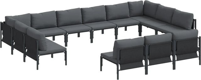 vidaXL Garten-Sofa-Set 13-teilig in Anthrazit aus pulverbeschichtetem Stahl mit Polstern in U-Form - Bild 1