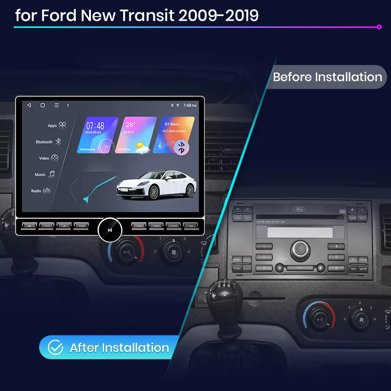 Junsun QLED Wireless CarPlay Android Auto Autoradio für Ford Transit 2009-2019 mit 13,1 Zoll Display, GPS, Bluetooth und DSP in Schwarz - Bild 2