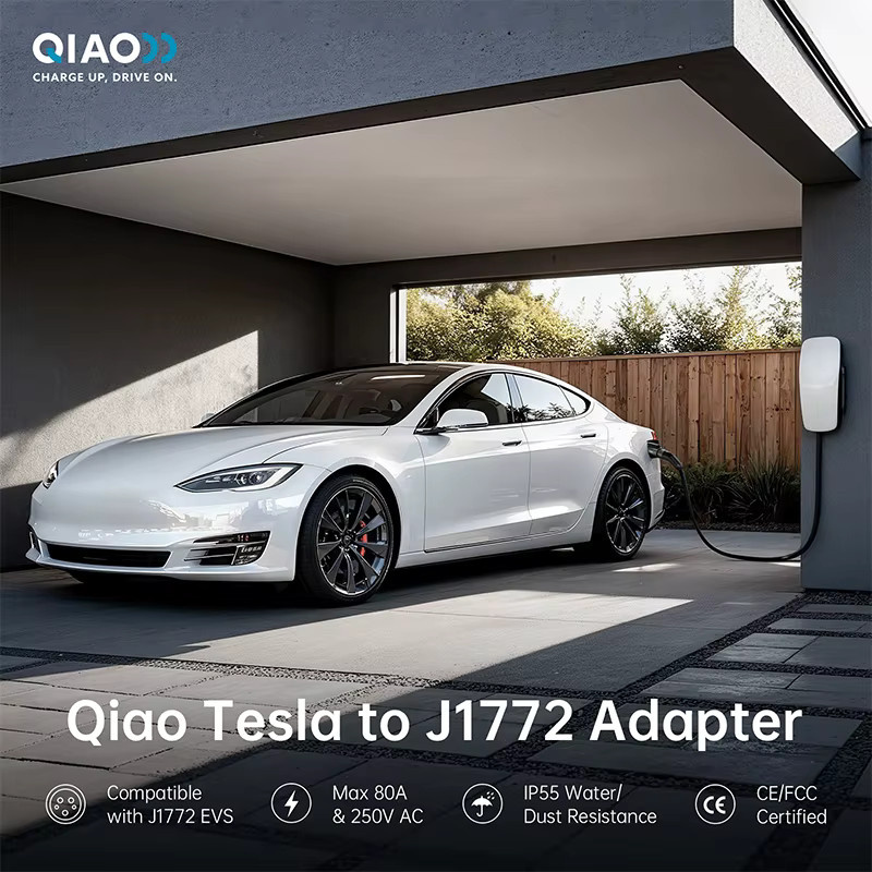 QIAO Elektrofahrzeug-Ladeadapter für Tesla auf Typ1 J1772 EV-Autoladegerät-Stecker Konvertierungsadapter in Schwarz mit max. 80A und 250V - Bild 4