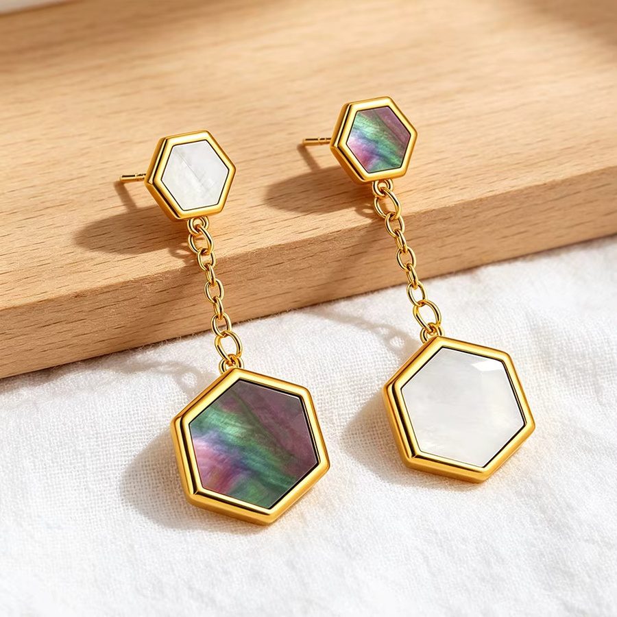 amofa Ohrringe, Sechseck-Abalone, Edelstahl, Gold, Damen - Bild 2