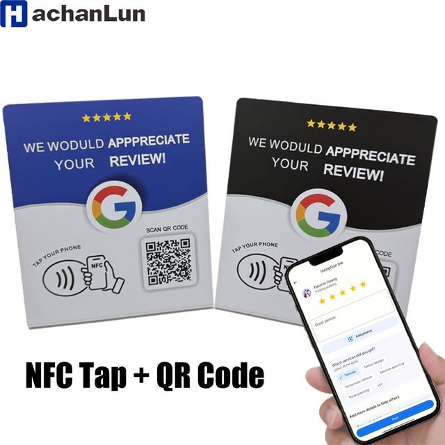 HACHANLUN Programmierbare NFC215 Google Review Card mit QR-Code und NFC-Stationstabelle für 13,56 MHz - Bild 1