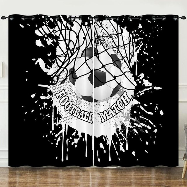 2er-Set Fußball Graffiti Design Verdunkelungsvorhänge aus Polyester für Kinderzimmer und Wohnzimmer, Breite: 120 cm, Höhe: 270 cm - Bild 1