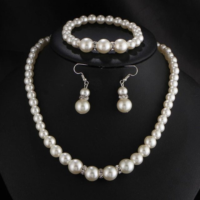 Wucifang Jewelry Schmuck-Set, Perle, Zinklegierung, Schwarz, Damen - Bild 1