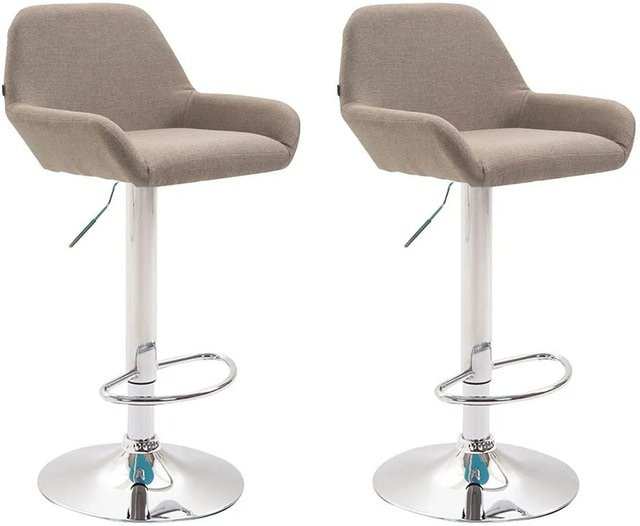 DELUKE Barhocker 2er Set DUBLIN in Taupe mit Stoffbezug und Chromgestell - Bild 1