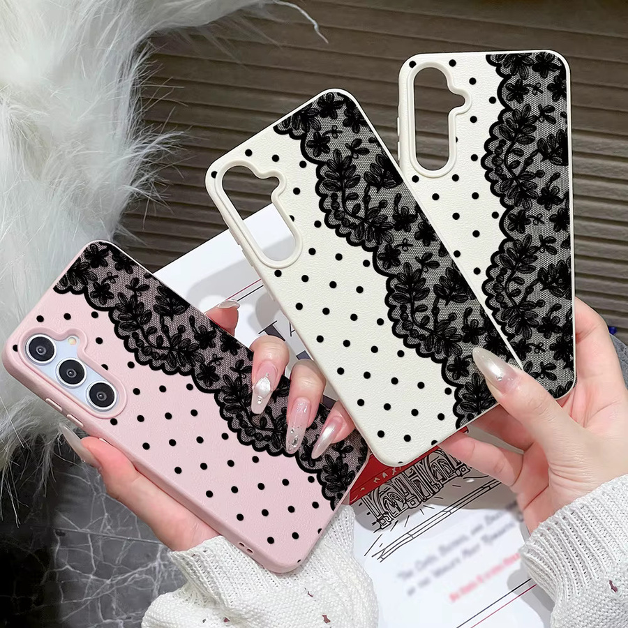 Handyhülle für Samsung Galaxy S26 S25 S24 S23 Ultra S24 FE A57 A56 A55 A54 5G A07 A06 A15 4G mit gepunktetem Blumenrand in Schwarz - Bild 4