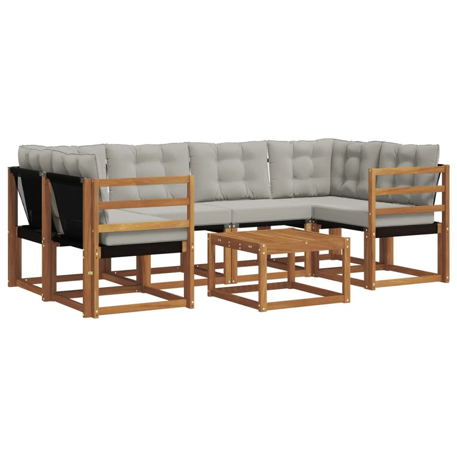 vidaXL Outdoor-Sofagarnitur 7-teilig aus Akazienholz und Textilene in Beige und Grau mit Kissen und Armlehnen - Bild 2
