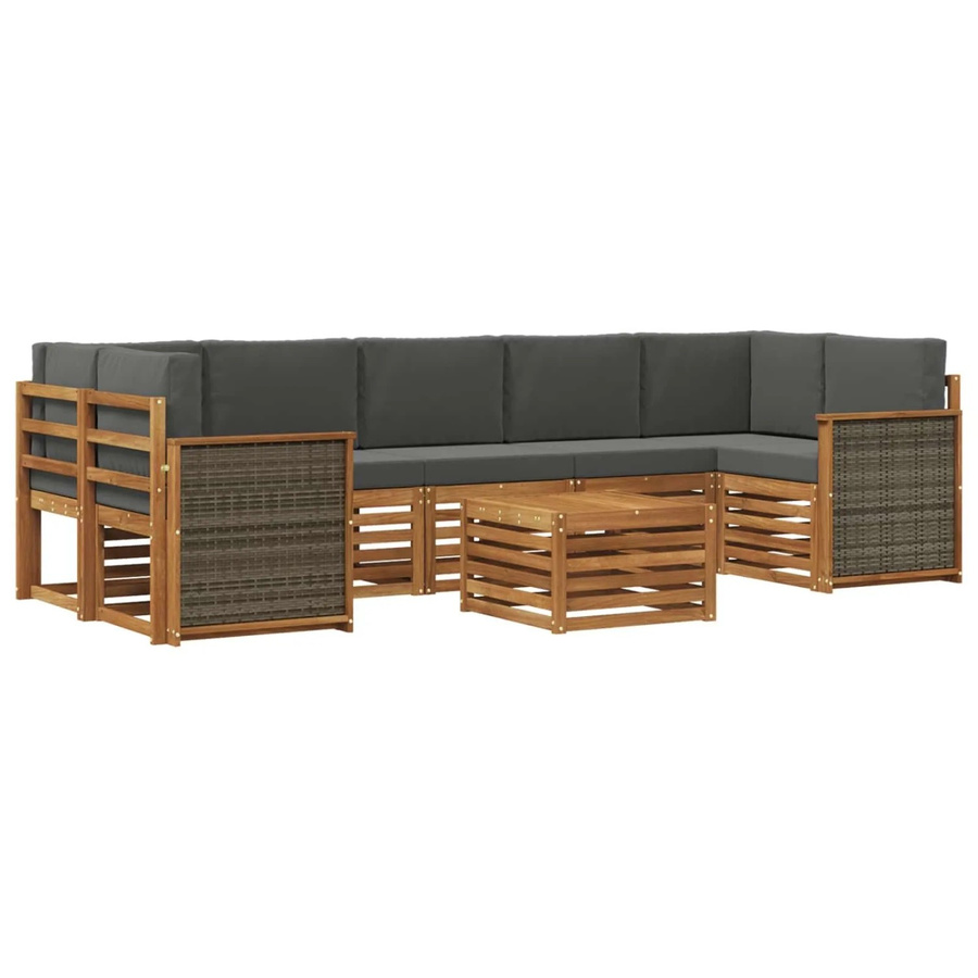 vidaXL Outdoor-Sofagarnitur L-Form aus Akazie Massivholz mit 8 Kissen in Anthrazit und Natur - Bild 2
