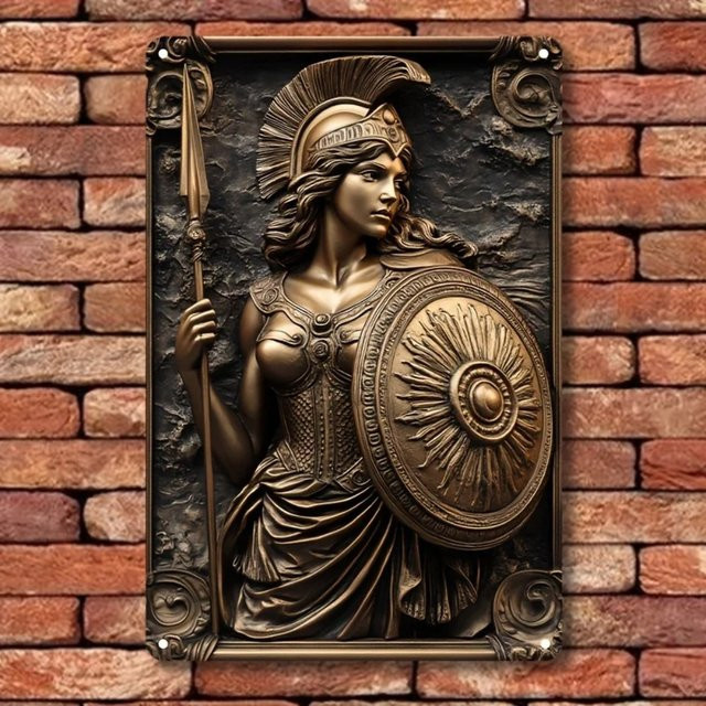 CIFBUY Wanddekoration Athena Griechische Mythologie Kunstschild aus Aluminium in Bronze, B/H: 30 x 30 cm - Bild 1