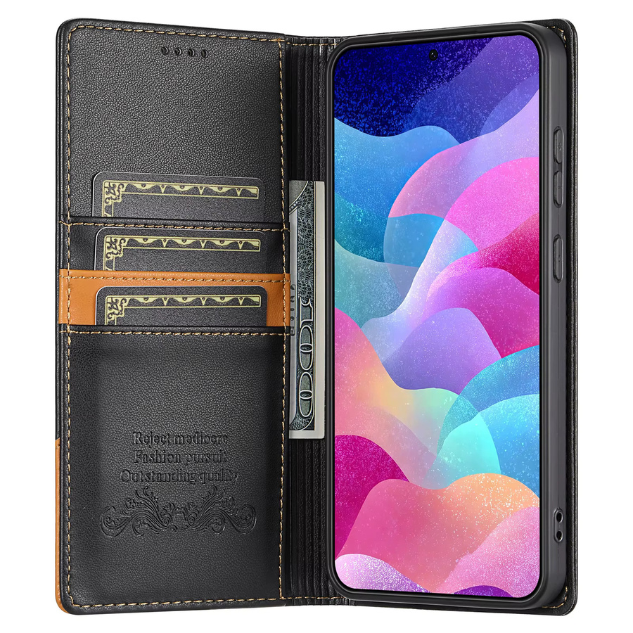 Business Lederhülle Flip Wallet Cover für Samsung Galaxy A17 A37 A57 A16 A36 A56 A26 A07 A55 A35 A15 A54 A34 A14 A53 A33 A13 in Schwarz - Bild 2