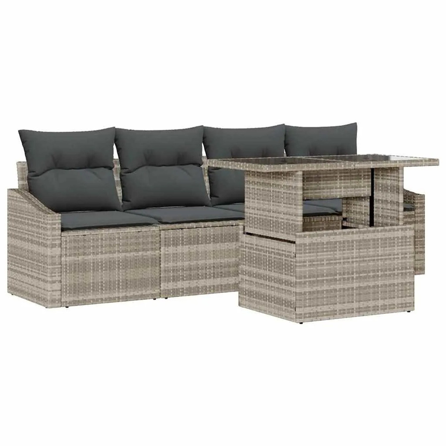 vidaXL Garten-Sofa-Set aus Poly-Rattan in Hellgrau, 5-teilige Lounge-Garnitur mit Polstern und integriertem Stauraum für Terrasse und Garten - Bild 2