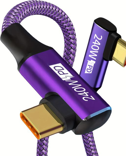 Lila USB-C auf USB-A Ladekabel mit 240 W und geflochtenem Nylon, erhältlich in 1 m, 2 m und 3 m Länge - Bild 1
