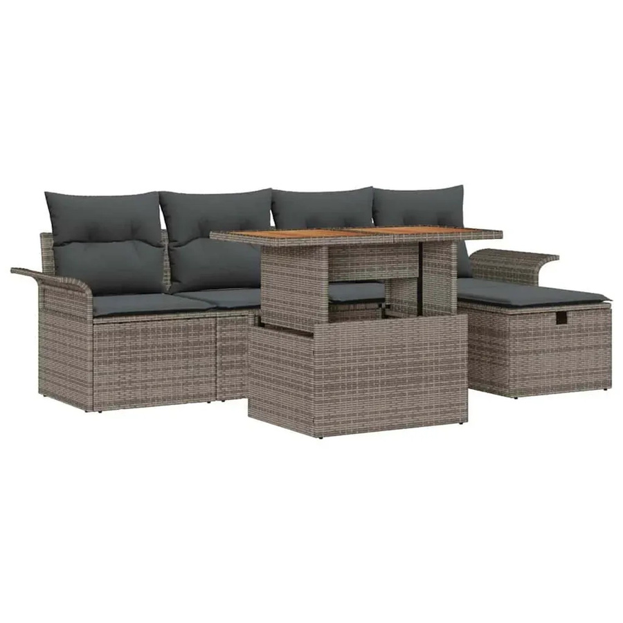 vidaXL Garten-Sofa-Set aus Polyrattan in Grau, 6-teiliges L-Shape Lounge-Set mit Kissen und integriertem Stauraum für Terrasse und Garten - Bild 2