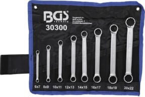 BGS Doppel-Ringschlüssel-Satz extra flach aus Chrom-Vanadium, 8-teilig, SW 6-22 mm, silber - Bild 1