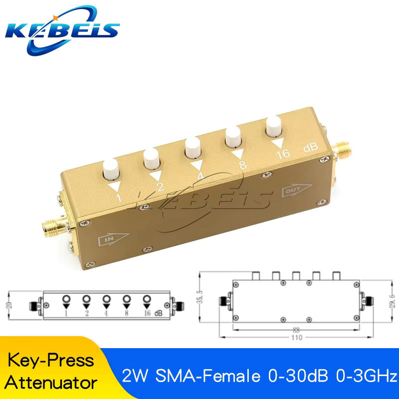 KEBEIS SMA N Typ RF Signal-Abschwächer mit Drucktaste, einstellbar von 0-90dB, 0-4GHz, Farbe: Gold - Bild 5