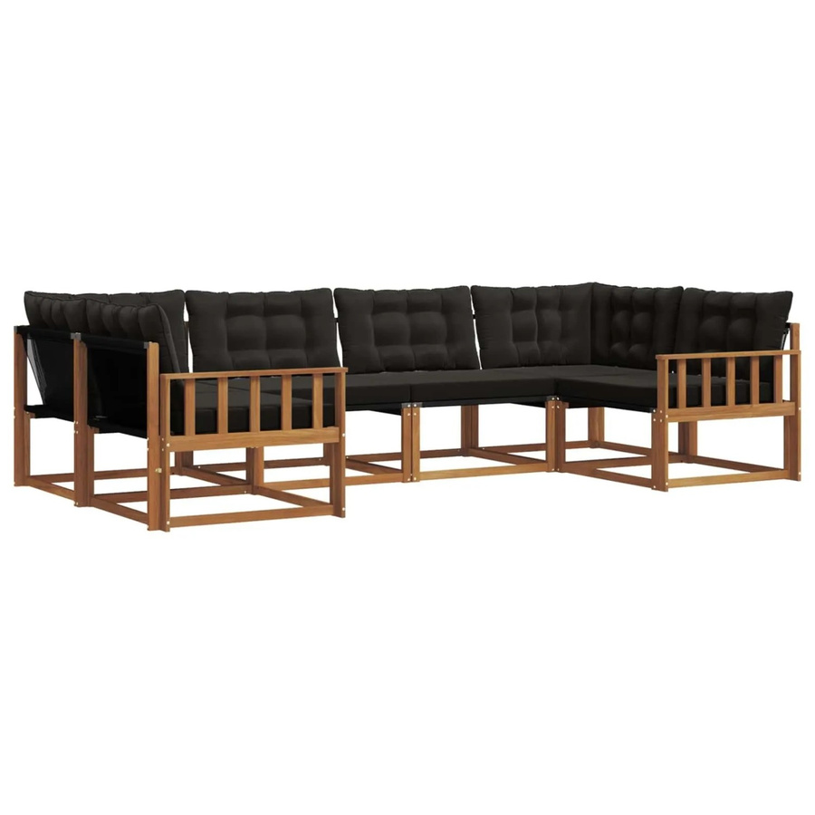 vidaXL Outdoor-Sofagarnitur 6-teilig aus Akazienholz und Textilene in Schwarz und Natur mit Kissen und Armlehnen - Bild 2