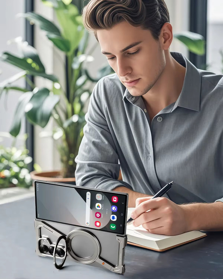 Oatsbasf Magnetische Metall-Handyhülle für Samsung Galaxy Z Fold 8 Ultra mit 360 Grad Schutz und drehbarem Ständer in Schwarz - Bild 2