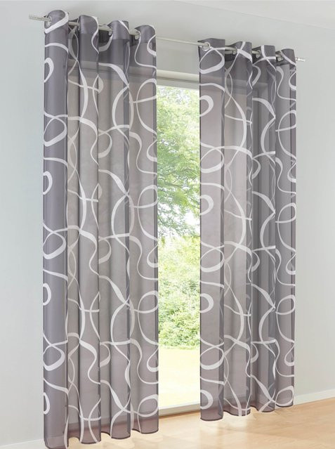 Dekostore Heine Home Voile Vorhang aus 100% Polyester, semi-transparent, Grau und Weiß, Breite: 140 cm, Höhe: 300 cm - Bild 1