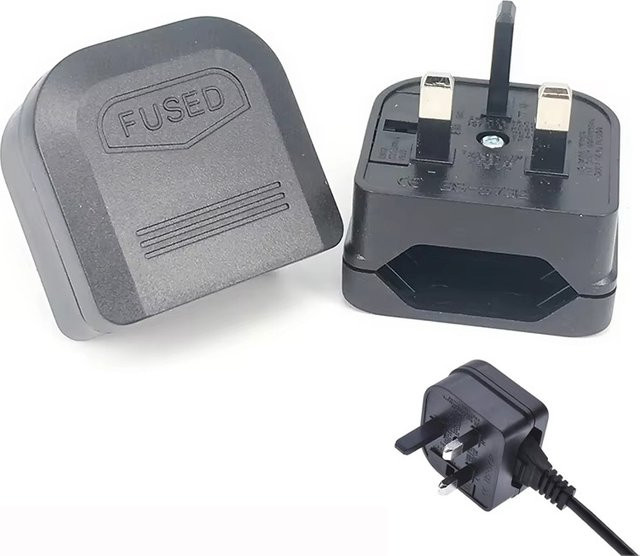 Mrgabwte Reiseadapter von Europäischem 2-Pin-Stecker auf UK 3-Pin-Stecker mit 5A Sicherung in Schwarz - Bild 1