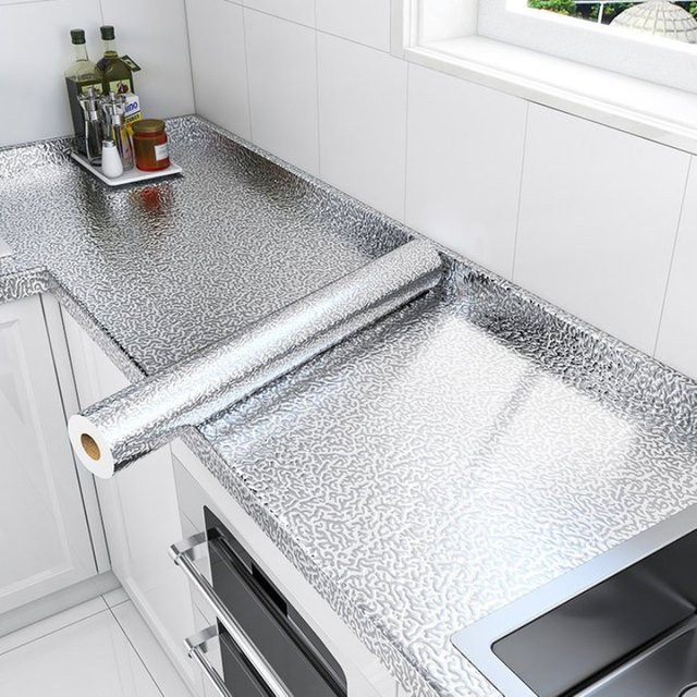 Wasserfeste Aufkleber und Aluminiumfolie für Küchenspülen und Küchenschränke in Silber - Bild 1