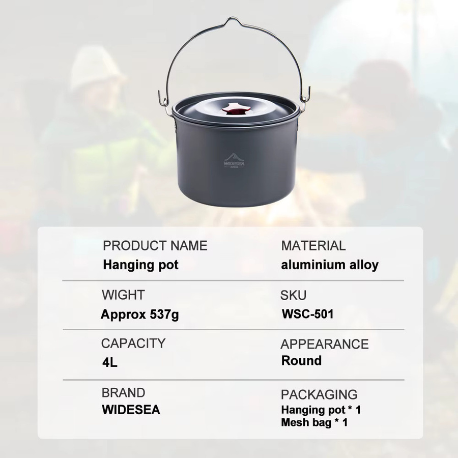 Widesea Camping-Topf aus Aluminiumlegierung, 4 l, tragbares Outdoor-Kochgeschirr mit Aufbewahrungstasche für Wandern und Picknick - Bild 3