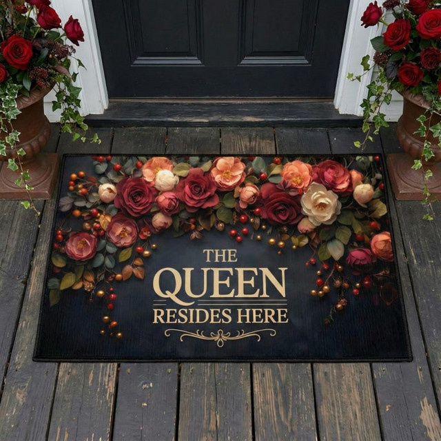 VIKAMA Queen Fußmatte mit Vintage-Blumenmuster in Multicolour, rutschfest und wetterfest, rechteckig, B: 60,0 cm, T: 40,0 cm - Bild 1