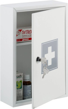 Relaxdays Medizinschrank aus Eisen in Weiß und Grau, abschließbar mit Regalböden, Wandmontage, B/T/H: 32 x 21,5 x 8 cm