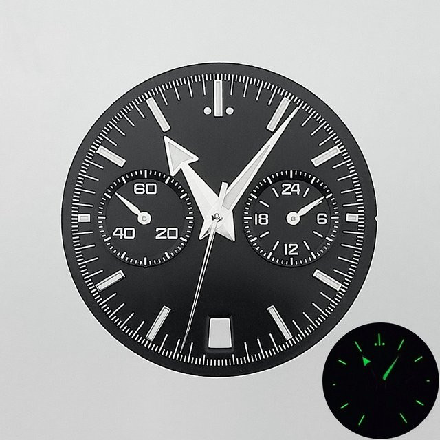 Uhrenzifferblatt, 32,5 mm, Schwarz, Weiß, Grün, C3 Grün Leuchtend, VK64 Uhrwerk - Bild 1