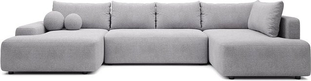 Vente-unique Schlafsofa Daviso in Lichtgrau mit L-Form und Schlaffunktion, Breite: 360 cm - Bild 1