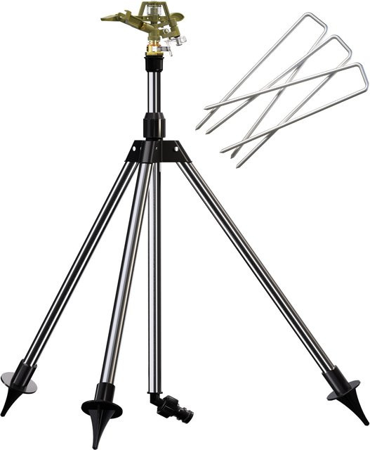 Gardebruk Rasensprenger mit Teleskopstativ und 3 Erdspießen, Sprühbereich 30° - 360°, Mehrfarbig - Bild 1
