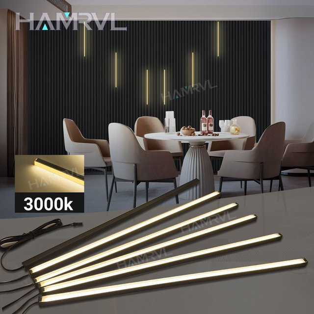 HAMRVL LED-Einbauleuchten-Set COB Selbstklebende Wandstreifenleuchten in Schwarz für Wandpaneele und Holzlamellen - Bild 1