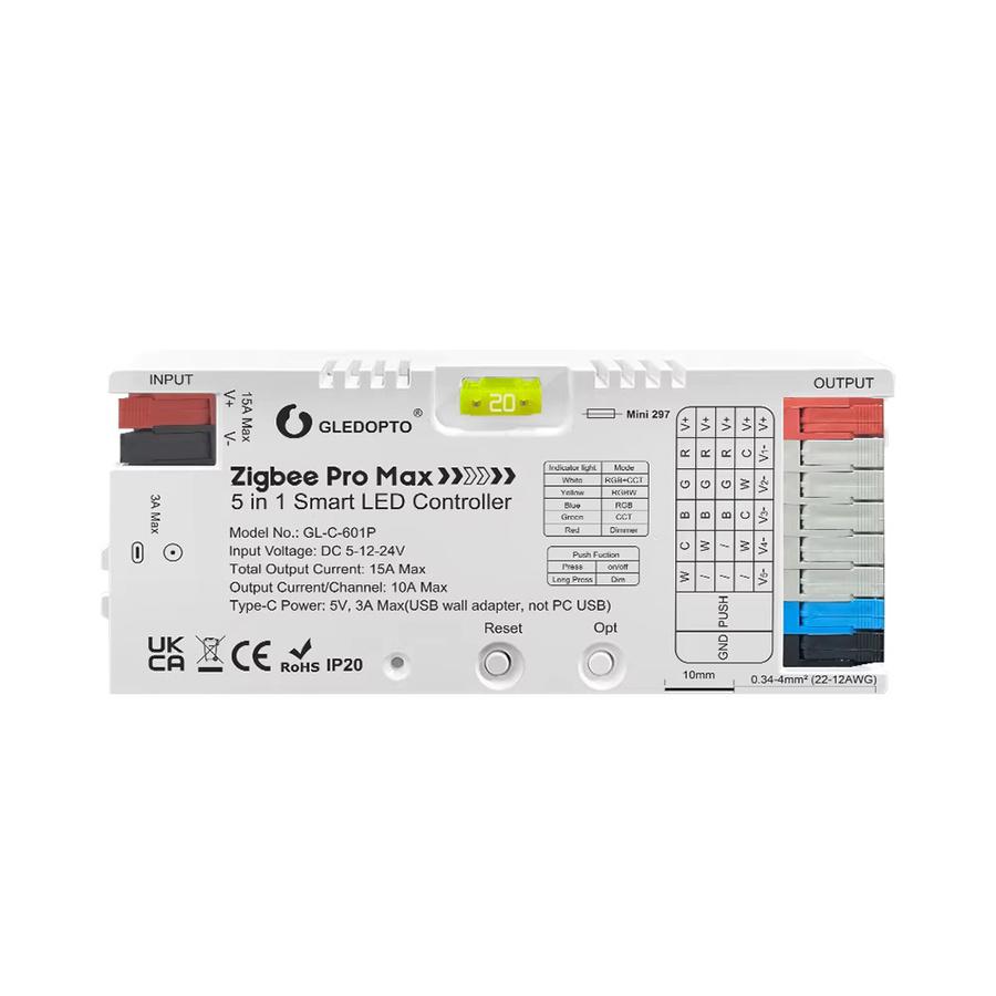 GLEDOPTO Pro Max ZigBee 3.0 LED-Controller 5-in-1 RGBCCT RGBW Dimmer in Weiß - Bild 7