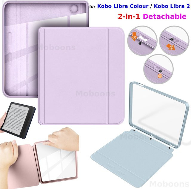 Moboons 2-in-1 Hülle für Kobo Libra Colour und Libra 2 mit transparenter Acrylrückseite und Wake/Sleep-Funktion in Grün - Bild 1