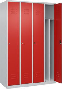 C+P Spind Classic PLUS Garderobenschrank mit 4 Abteilen in Lichtgrau und Verkehrsrot, H x B x T: 185 x 120 x 50 cm - Bild 1