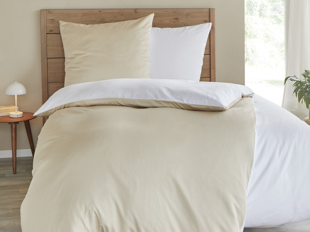 em-es-te Uni Mako-Satin Bettwäsche Set aus Baumwolle mit Reißverschluss, Beige, B/H: 200 x 200 cm - Bild 1