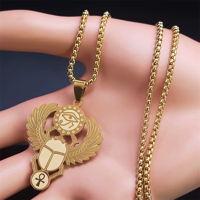 AFAWA Halskette, Ägyptische Skarabäus-Augen-Horus-Symbol, Edelstahl, Gold, Unisex - Bild 2