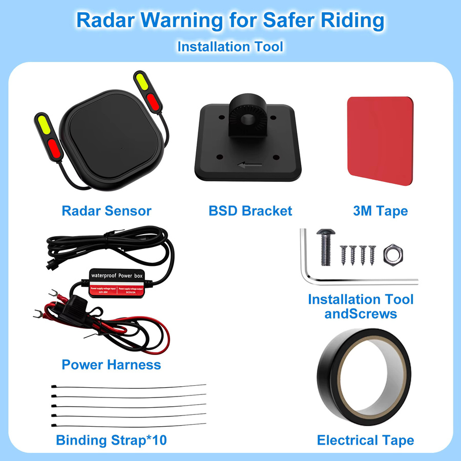WEUASTE BSD01 Motorrad Sicherheitssystem mit 24GHz Radar Totwinkel-Erkennung und LED in Schwarz (IP67) - Bild 4