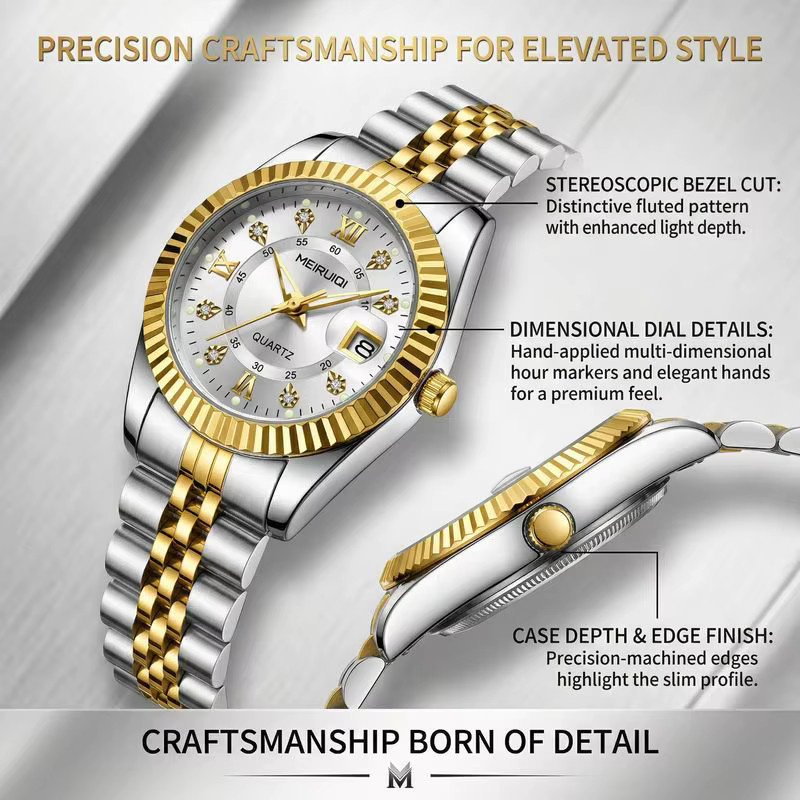 MEIRUIQI Armbanduhr Edelstahl, Bicolor, Gold, Quarz, Damen - Bild 3