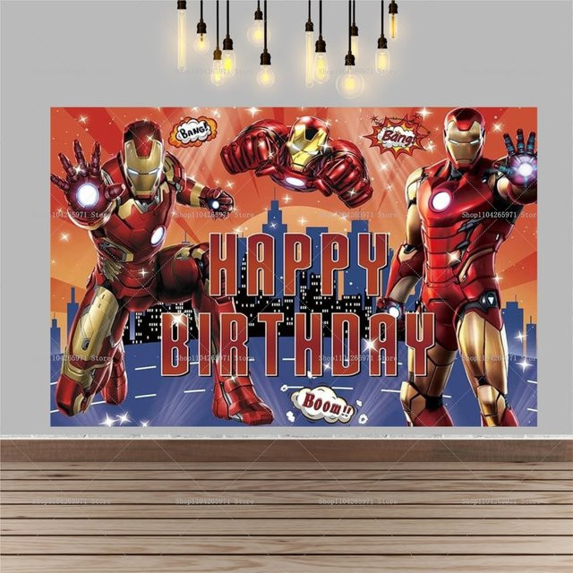 Beast Kingdom Marvel Iron Man Avengers Superhelden Party-Hintergrund für Kindergeburtstage und Babypartys, mehrfarbig, Textil - Bild 1